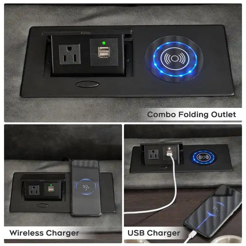 Ensemble de canapés inclinables électriques 6 places avec position zéro gravité, haut-parleur de basses, chargeur sans fil, ports USB/Type-C, éclairage LED et porte-gobelets, gris