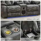 Ensemble de canapés inclinables électriques 6 places avec position zéro gravité, haut-parleur de basses, chargeur sans fil, ports USB/Type-C, éclairage LED et porte-gobelets, gris
