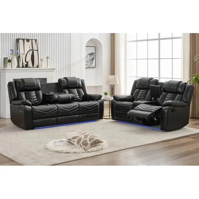 Ensemble de canapés inclinables électriques 6 places avec position zéro gravité, haut-parleur de basses, chargeur sans fil, ports USB/Type-C, éclairage LED et porte-gobelets, gris