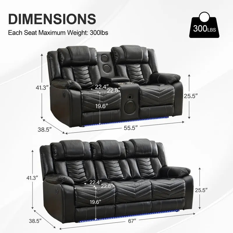 Ensemble de canapés inclinables électriques 6 places avec position zéro gravité, haut-parleur de basses, chargeur sans fil, ports USB/Type-C, éclairage LED et porte-gobelets, gris