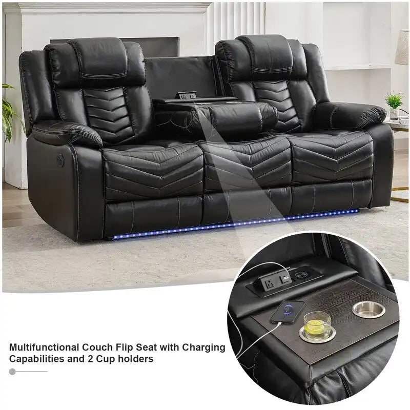 Ensemble de canapés inclinables électriques 6 places avec position zéro gravité, haut-parleur de basses, chargeur sans fil, ports USB/Type-C, éclairage LED et porte-gobelets, gris