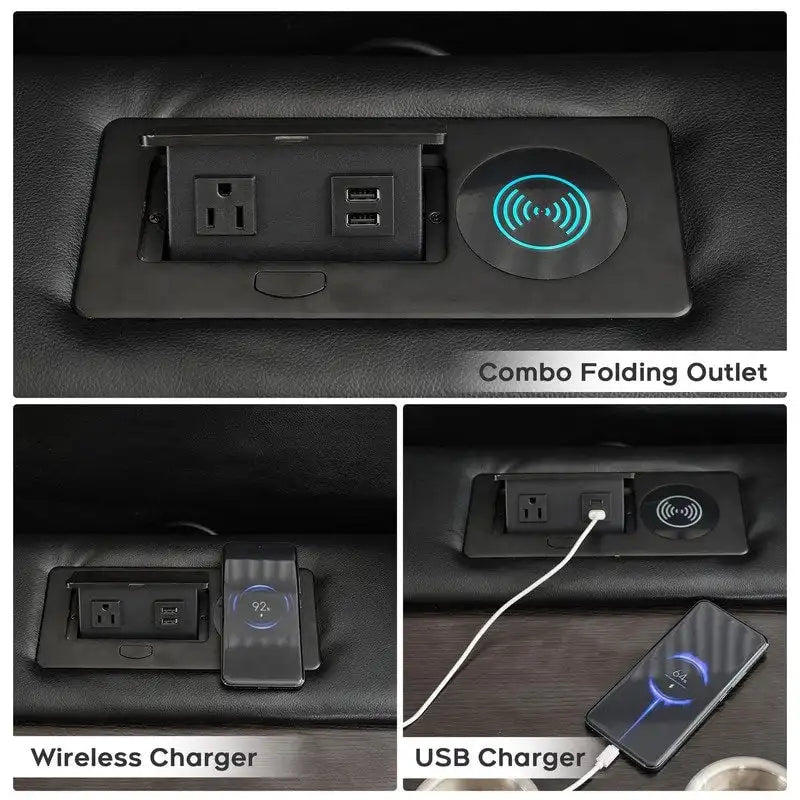 Ensemble de canapés inclinables électriques 6 places avec position zéro gravité, haut-parleur de basses, chargeur sans fil, ports USB/Type-C, éclairage LED et porte-gobelets, gris