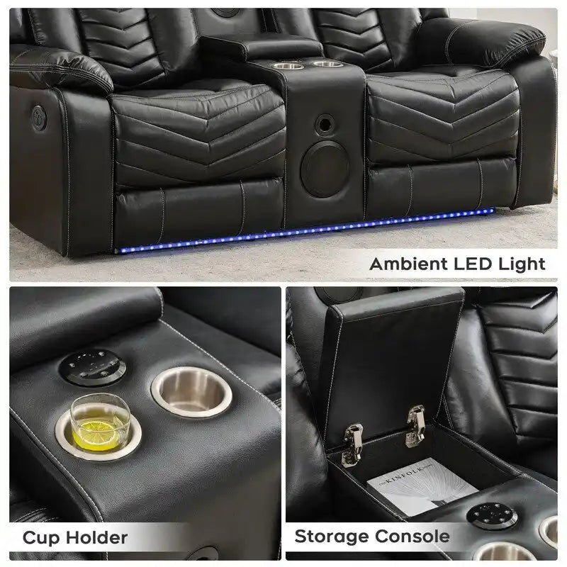 Ensemble de canapés inclinables électriques 6 places avec position zéro gravité, haut-parleur de basses, chargeur sans fil, ports USB/Type-C, éclairage LED et porte-gobelets, gris