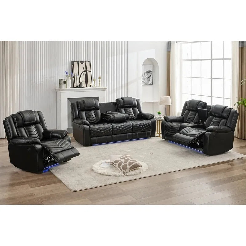 Ensemble de canapés inclinables électriques 6 places avec position zéro gravité, haut-parleur de basses, chargeur sans fil, ports USB/Type-C, éclairage LED et porte-gobelets, gris
