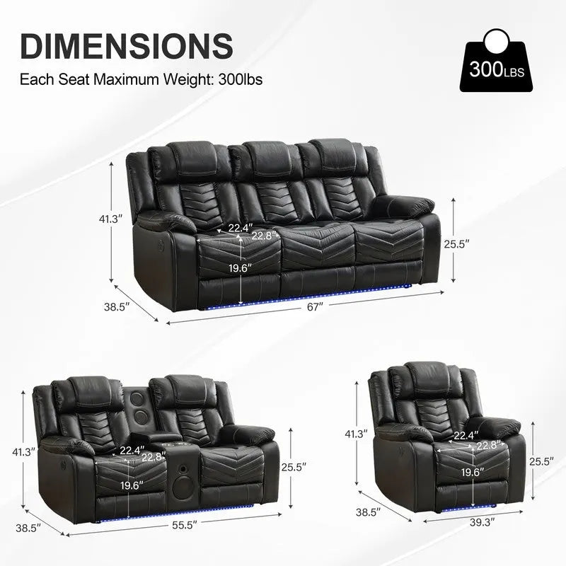 Ensemble de canapés inclinables électriques 6 places avec position zéro gravité, haut-parleur de basses, chargeur sans fil, ports USB/Type-C, éclairage LED et porte-gobelets, gris