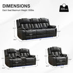 Ensemble de canapés inclinables électriques 6 places avec position zéro gravité, haut-parleur de basses, chargeur sans fil, ports USB/Type-C, éclairage LED et porte-gobelets, gris