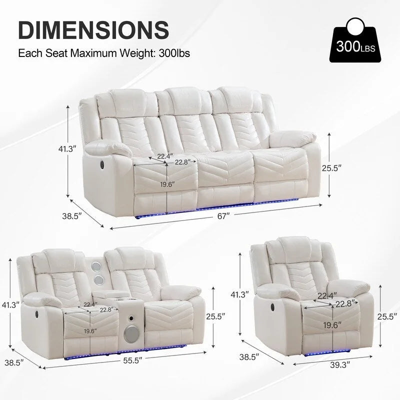 Ensemble de canapés inclinables électriques 6 places avec position zéro gravité, haut-parleur de basses, chargeur sans fil, ports USB/Type-C, éclairage LED et porte-gobelets, gris