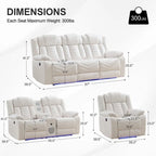 Ensemble de canapés inclinables électriques 6 places avec position zéro gravité, haut-parleur de basses, chargeur sans fil, ports USB/Type-C, éclairage LED et porte-gobelets, gris