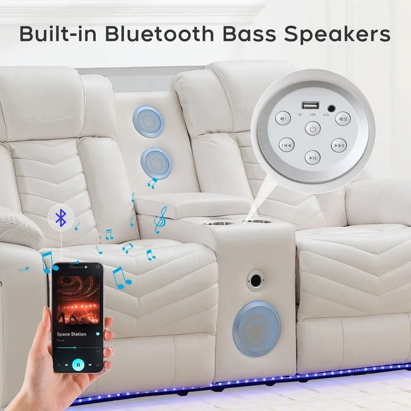 Ensemble de canapés inclinables électriques 6 places avec position zéro gravité, haut-parleur de basses, chargeur sans fil, ports USB/Type-C, éclairage LED et porte-gobelets, gris
