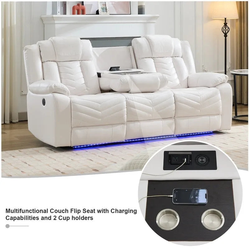 Ensemble de canapés inclinables électriques 6 places avec position zéro gravité, haut-parleur de basses, chargeur sans fil, ports USB/Type-C, éclairage LED et porte-gobelets, gris