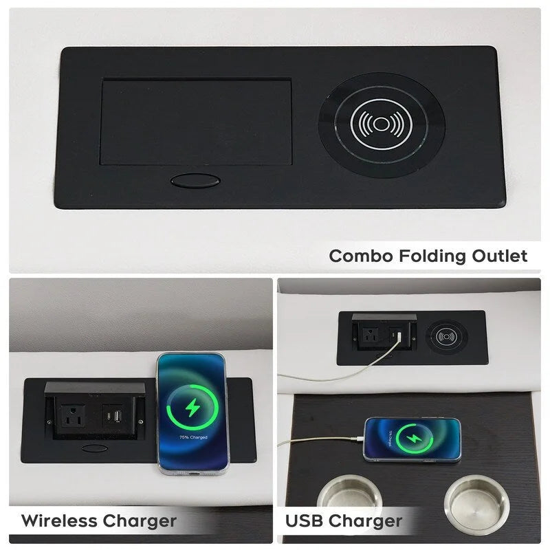 Ensemble de canapés inclinables électriques 6 places avec position zéro gravité, haut-parleur de basses, chargeur sans fil, ports USB/Type-C, éclairage LED et porte-gobelets, gris