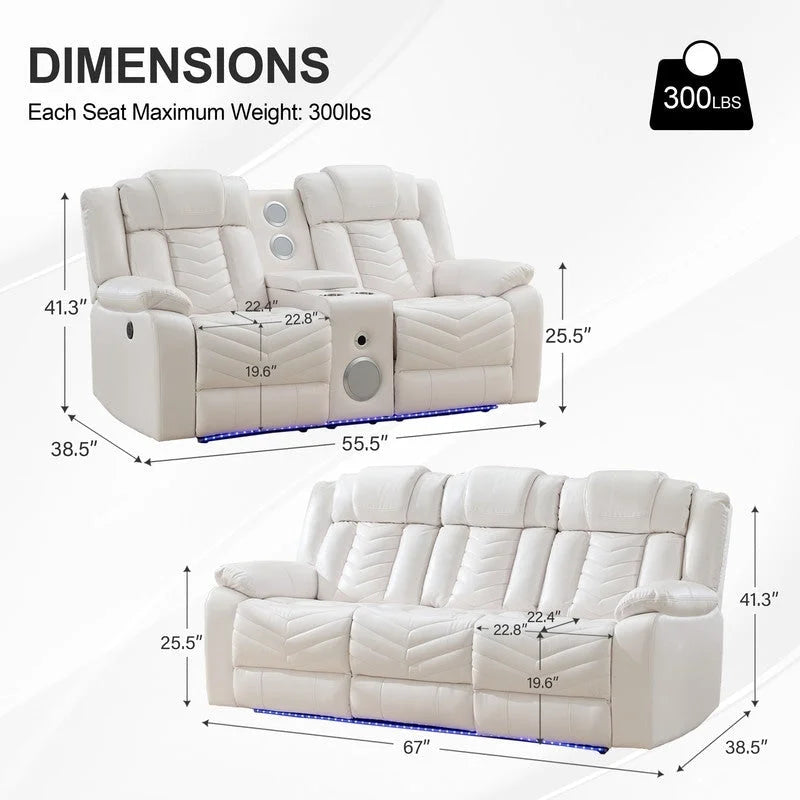 Ensemble de canapés inclinables électriques 6 places avec position zéro gravité, haut-parleur de basses, chargeur sans fil, ports USB/Type-C, éclairage LED et porte-gobelets, gris
