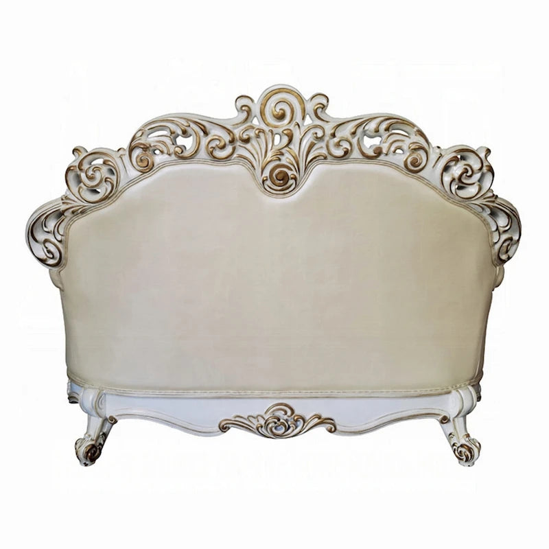 Divanetto Antoine, intagliato, similpelle color champagne, bianco perla, 70 Inch