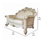 Divanetto Antoine, intagliato, similpelle color champagne, bianco perla, 70 Inch
