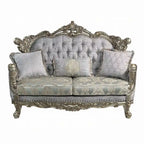 Divanetto Royale, 3 cuscini, tessuto grigio, legno color bronzo anticato, 73 Inch
