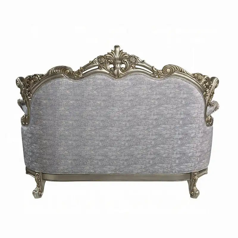 Divanetto Royale, 3 cuscini, tessuto grigio, legno color bronzo anticato, 73 Inch