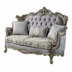 Divanetto Royale, 3 cuscini, tessuto grigio, legno color bronzo anticato, 73 Inch