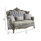 Divanetto Royale, 3 cuscini, tessuto grigio, legno color bronzo anticato, 73 Inch