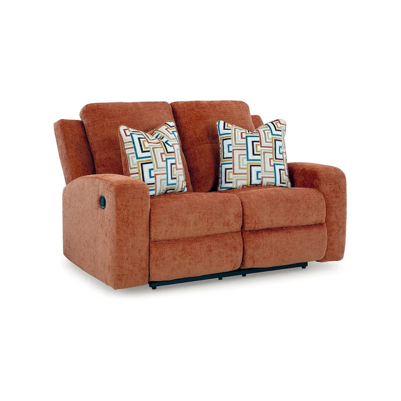 Genna manueller Relax-Loveseat, orangefarbenes Polyester, 2 Kissen, 64 Zoll