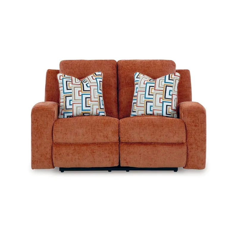 Genna manueller Relax-Loveseat, orangefarbenes Polyester, 2 Kissen, 64 Zoll