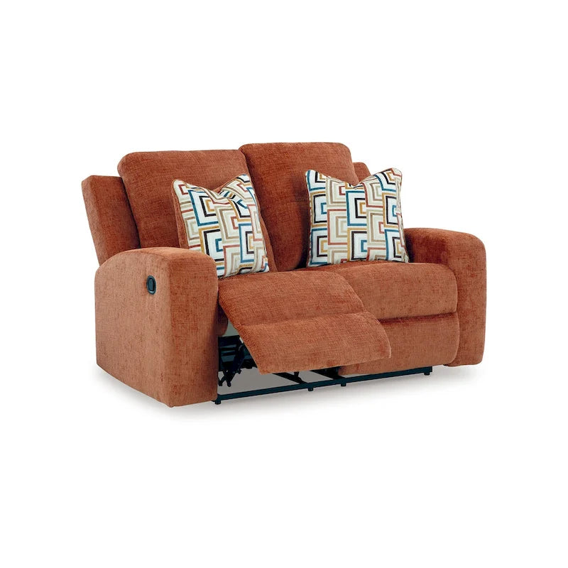Genna manueller Relax-Loveseat, orangefarbenes Polyester, 2 Kissen, 64 Zoll
