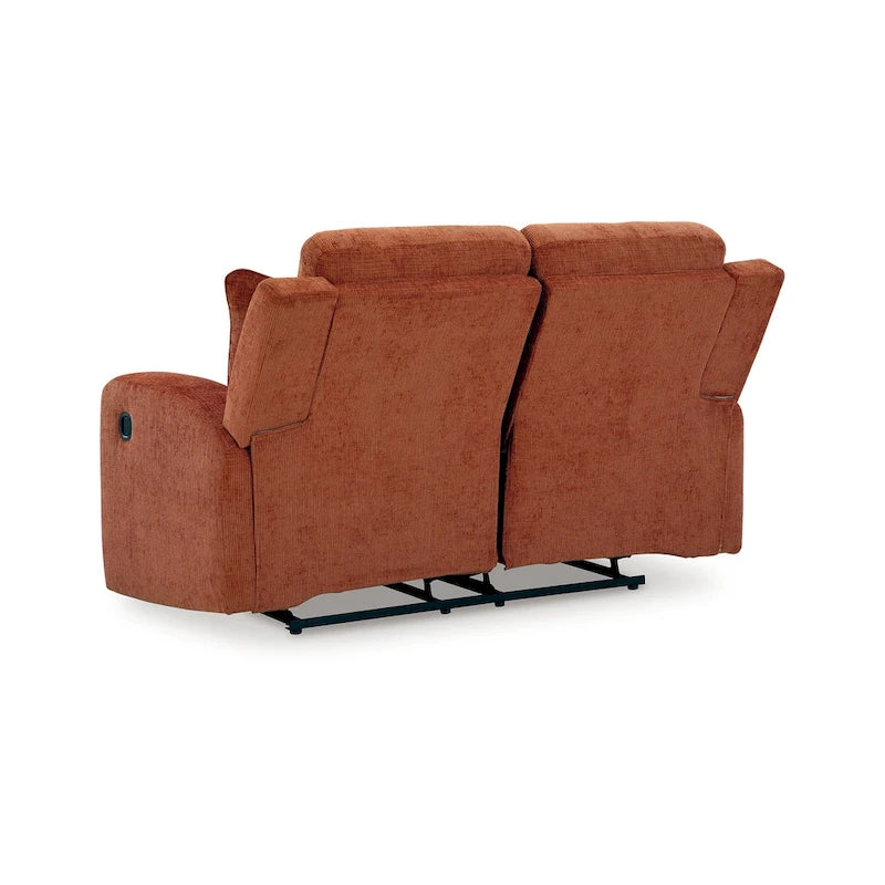 Genna manueller Relax-Loveseat, orangefarbenes Polyester, 2 Kissen, 64 Zoll
