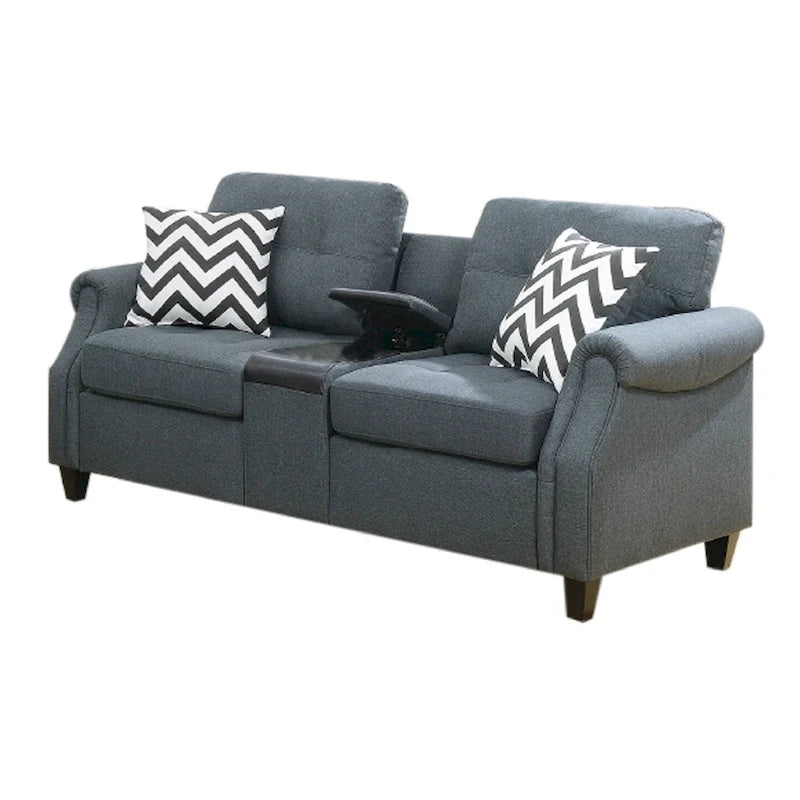 Juego de sofá moderno de 2 piezas, loveseat y almohadas, consola USB, portavasos, gris