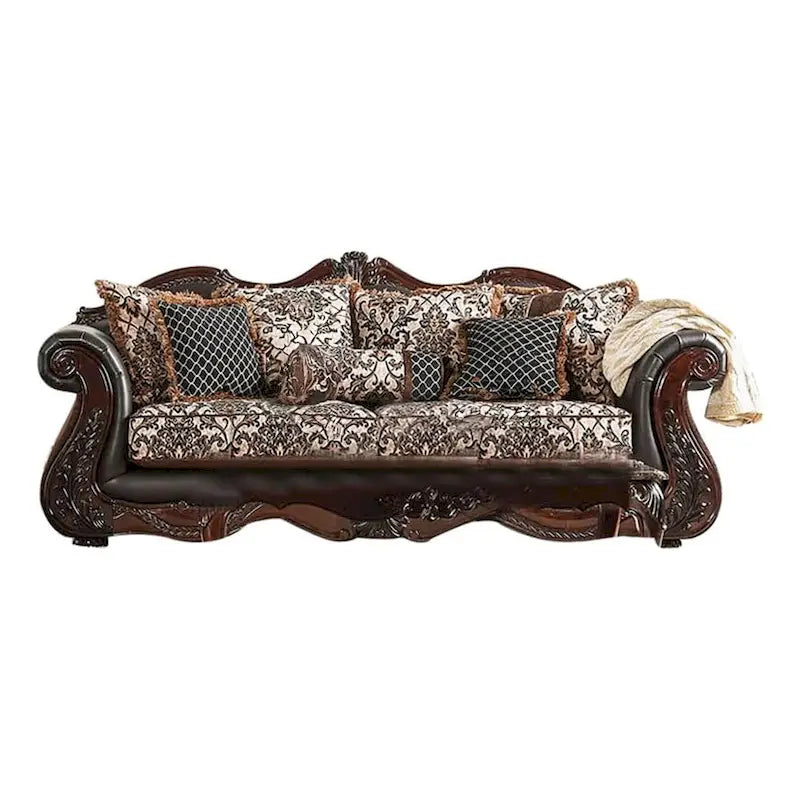 Ammy 2-teiliges Sofa-Loveseat-Set aus dunkelbraunem Kunstleder mit 5 Zierkissen