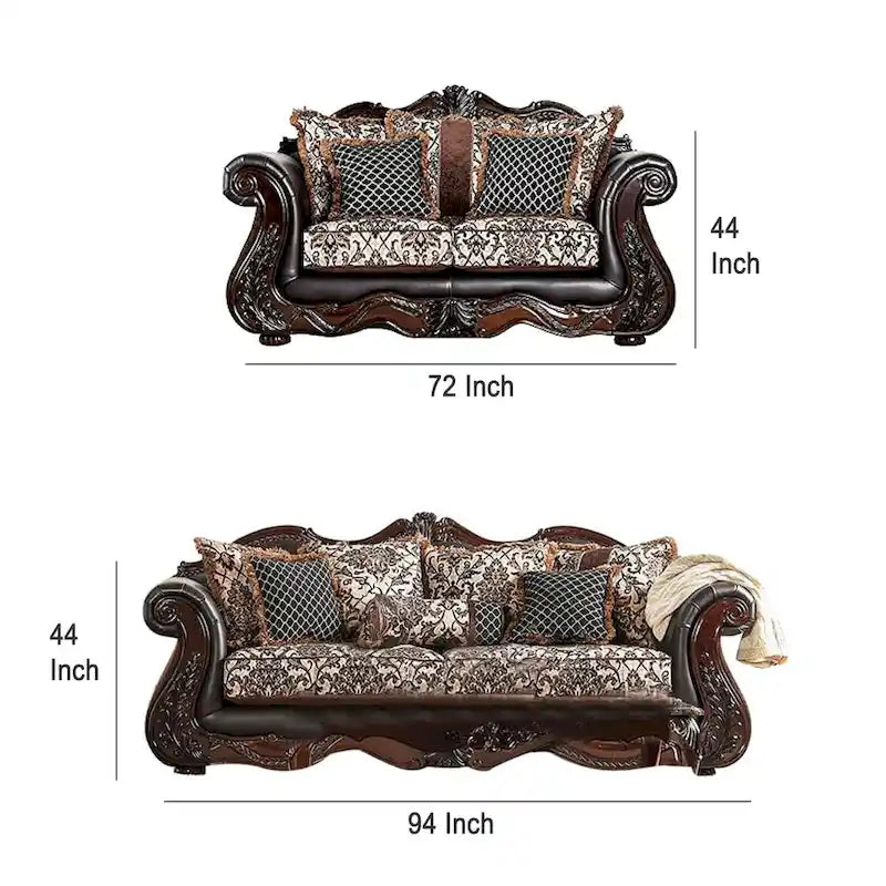 Ammy 2-teiliges Sofa-Loveseat-Set aus dunkelbraunem Kunstleder mit 5 Zierkissen