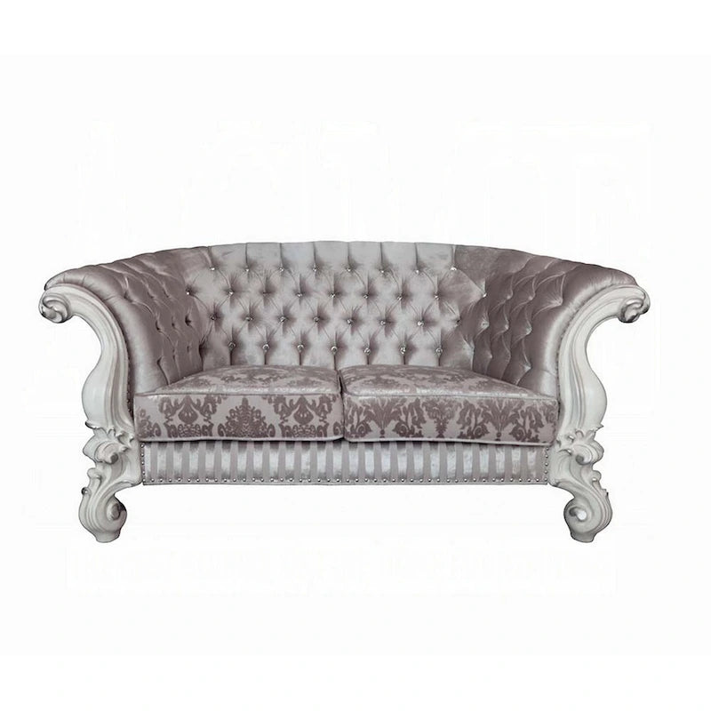 Kai loveseat, 5 kussens, getufte ivoorkleurige stof, gebogen details, wit, 76 Inch