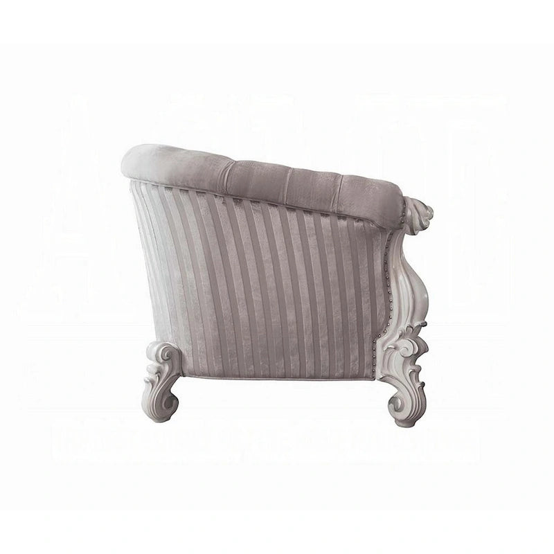 Kai loveseat, 5 kussens, getufte ivoorkleurige stof, gebogen details, wit, 76 Inch