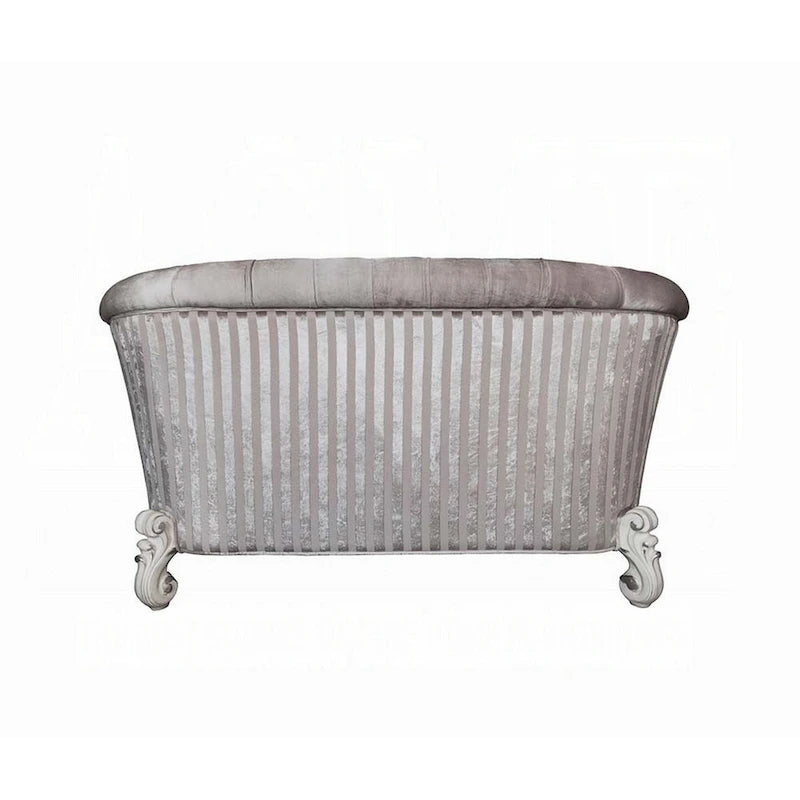 Kai loveseat, 5 kussens, getufte ivoorkleurige stof, gebogen details, wit, 76 Inch