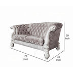 Kai loveseat, 5 kussens, getufte ivoorkleurige stof, gebogen details, wit, 76 Inch