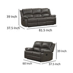 Lizzy Sofa- und Loveseat-Garnitur, manuelle Relaxfunktion, Massivholz, graues Leder