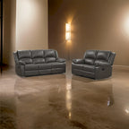 Lizzy Sofa- und Loveseat-Garnitur, manuelle Relaxfunktion, Massivholz, graues Leder