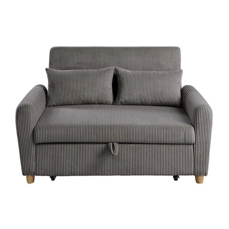 Sofá biplaza cama convertible Tina de 54 pulgadas, brazos redondeados, 2 cojines, marrón