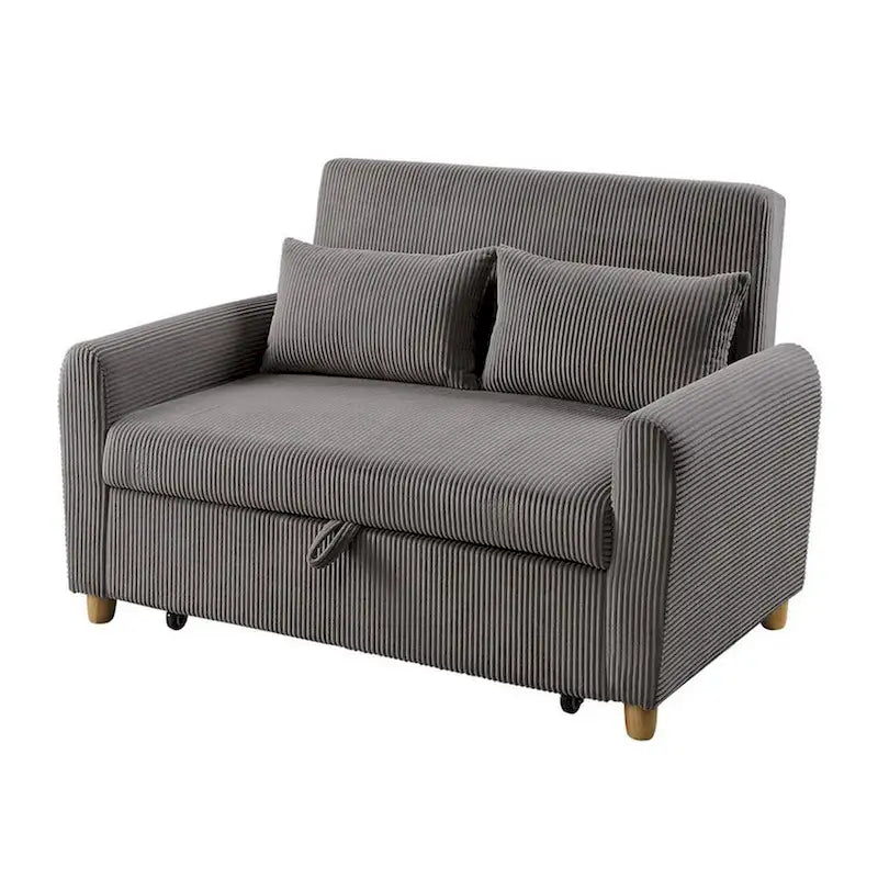 Sofá biplaza cama convertible Tina de 54 pulgadas, brazos redondeados, 2 cojines, marrón