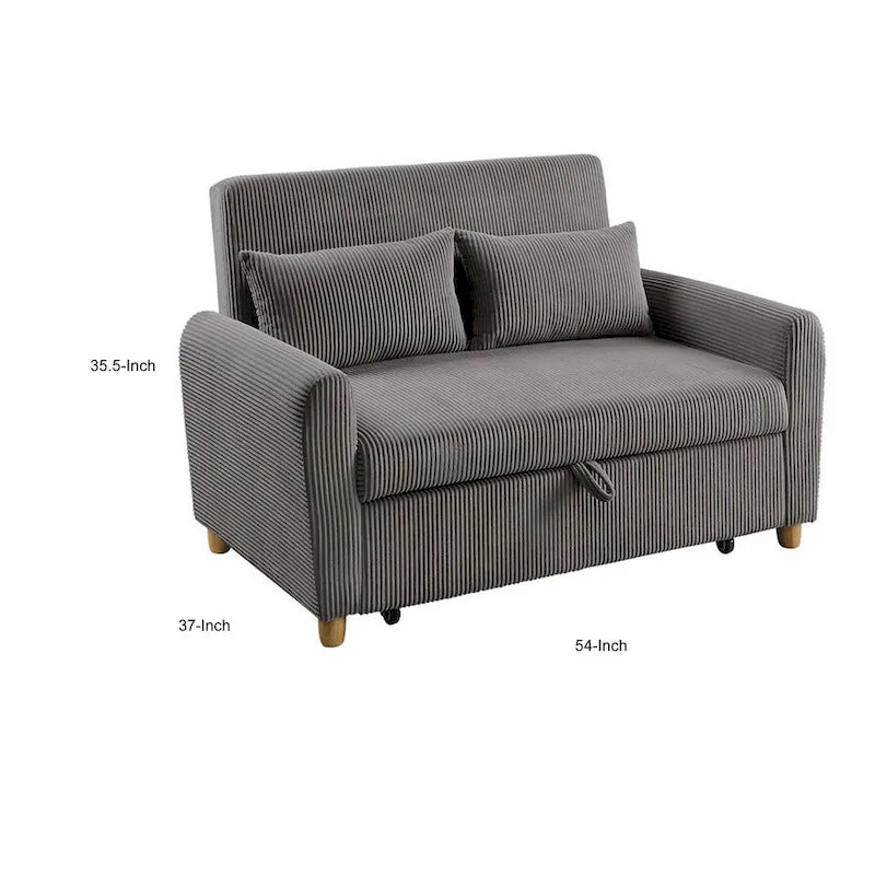 Sofá biplaza cama convertible Tina de 54 pulgadas, brazos redondeados, 2 cojines, marrón