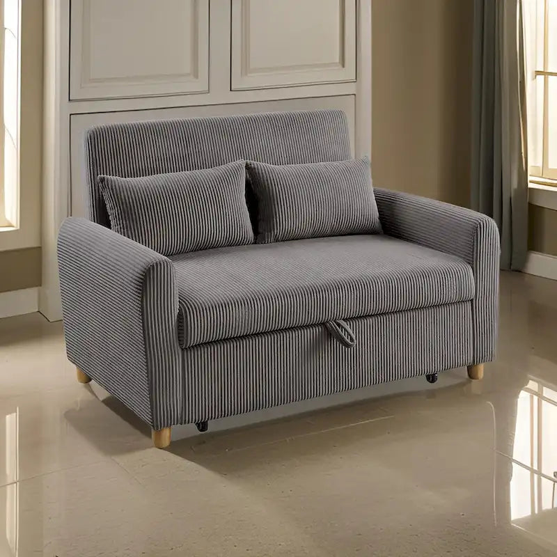 Sofá biplaza cama convertible Tina de 54 pulgadas, brazos redondeados, 2 cojines, marrón