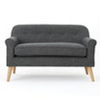 Causeuse, polyester gris lisse capitonné de 50 pouces, bois brun naturel