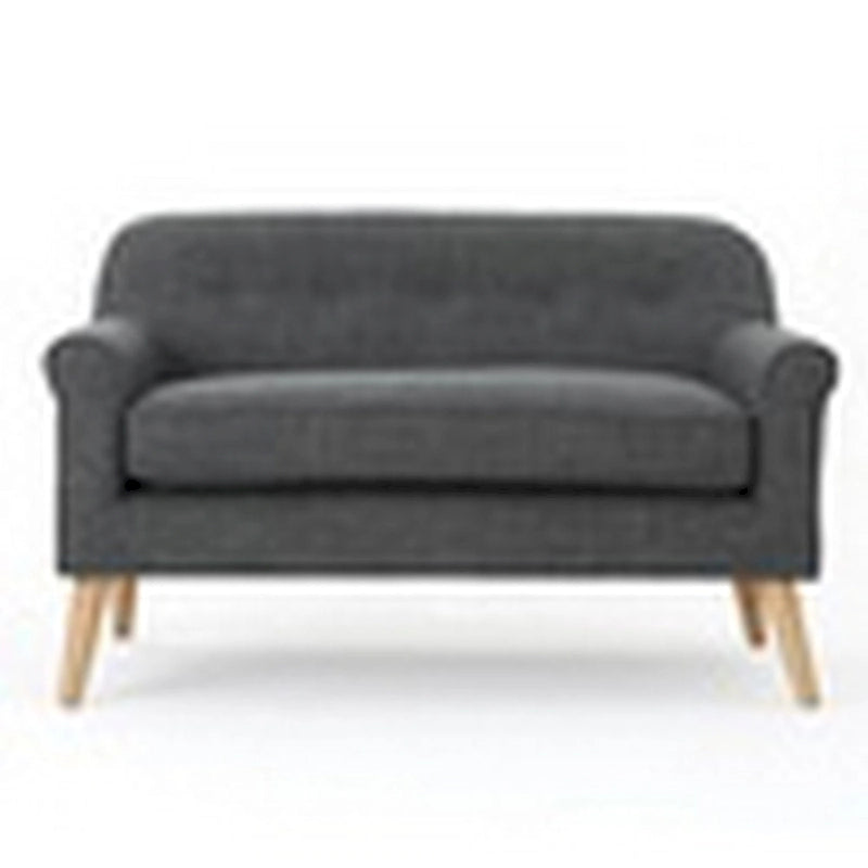 Causeuse, polyester gris lisse capitonné de 50 pouces, bois brun naturel