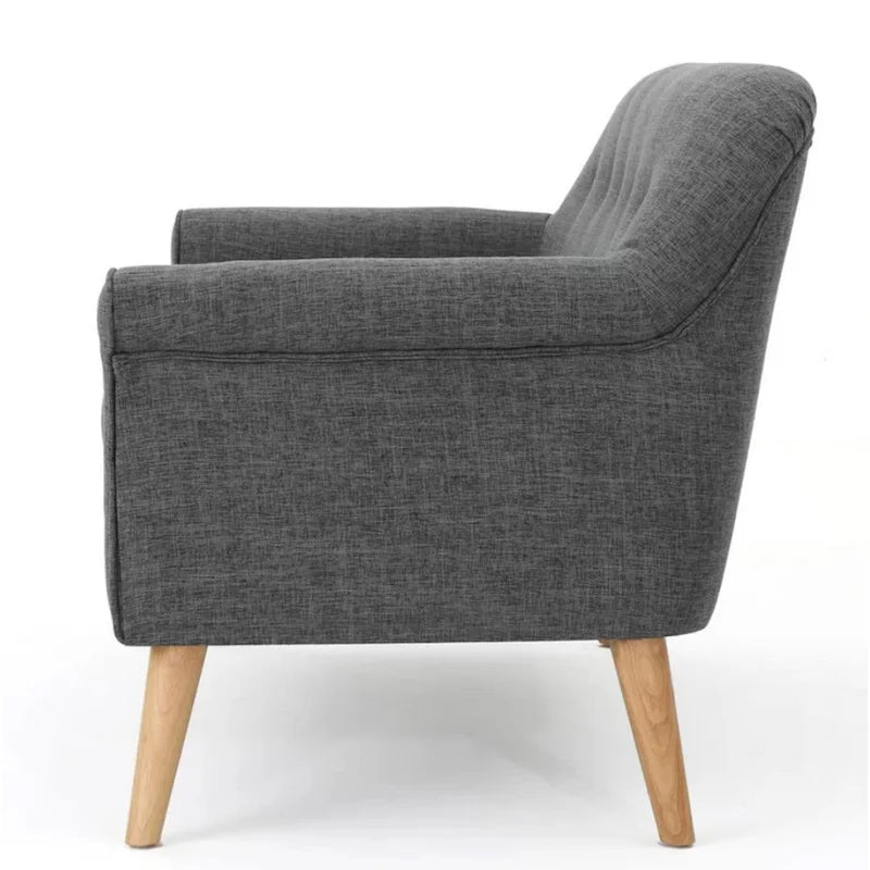 Causeuse, polyester gris lisse capitonné de 50 pouces, bois brun naturel