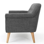 Causeuse, polyester gris lisse capitonné de 50 pouces, bois brun naturel