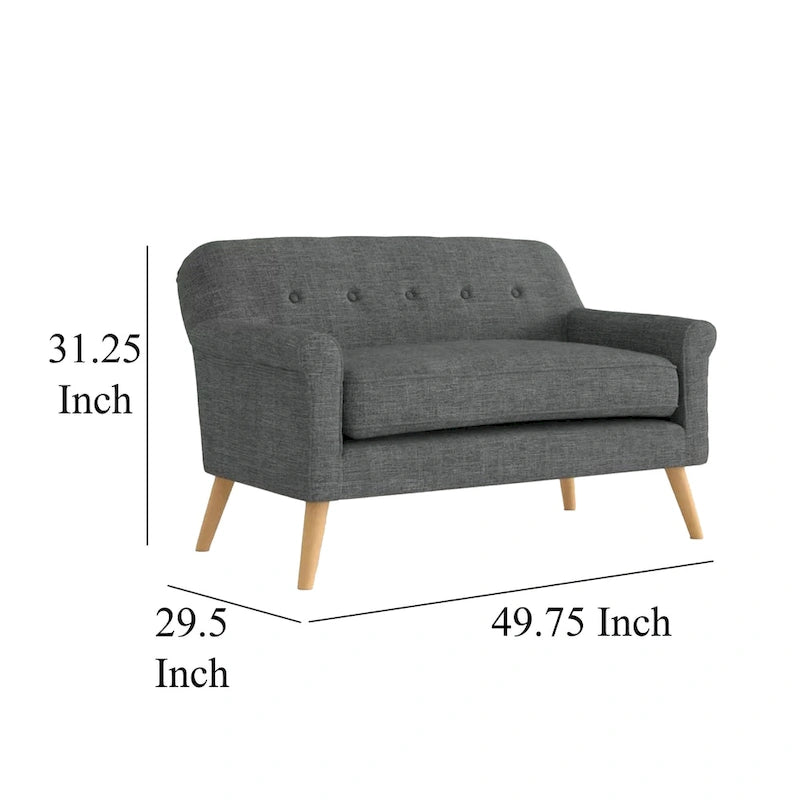 Causeuse, polyester gris lisse capitonné de 50 pouces, bois brun naturel