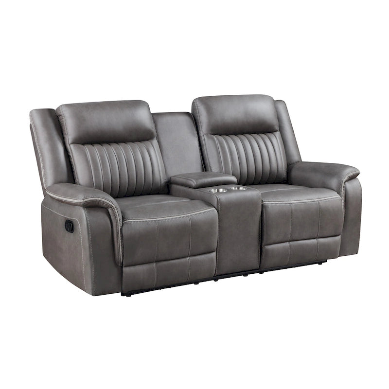 Viann dubbele handmatig verstelbare loveseat, console met bekerhouders, grijs, 76 inch