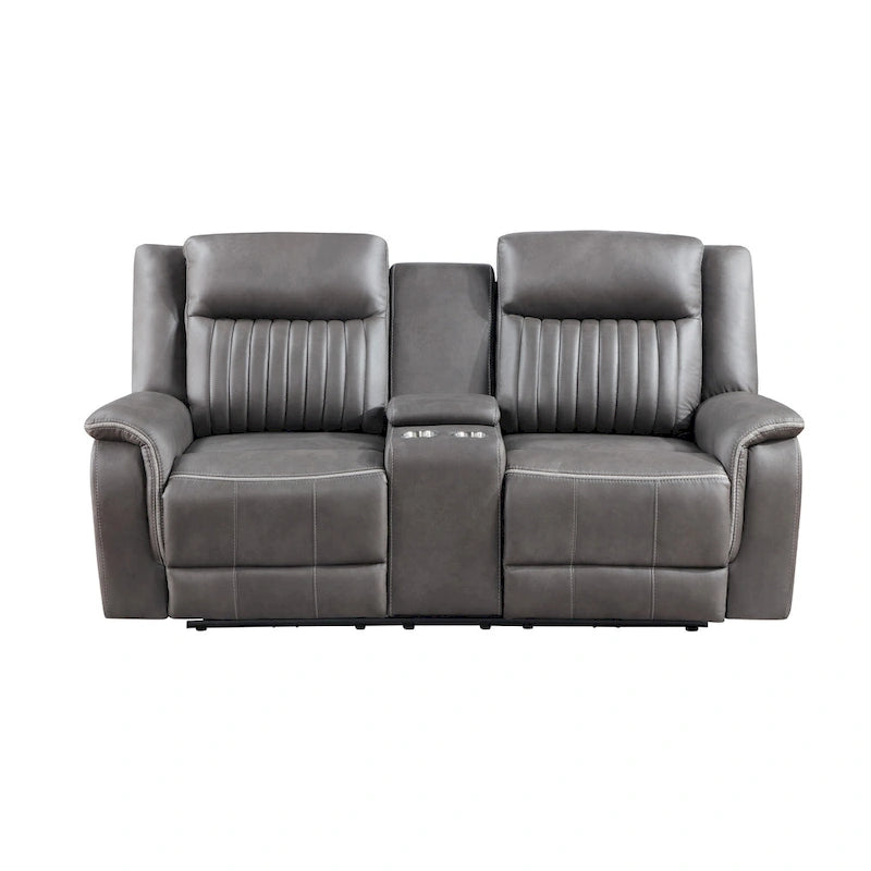 Viann dubbele handmatig verstelbare loveseat, console met bekerhouders, grijs, 76 inch