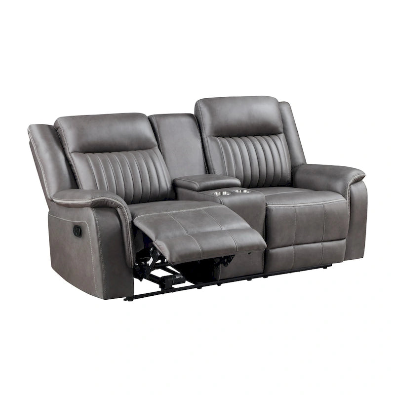 Viann dubbele handmatig verstelbare loveseat, console met bekerhouders, grijs, 76 inch