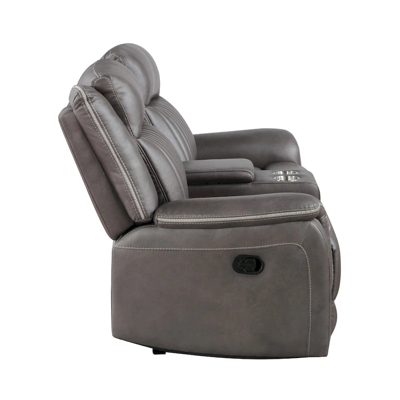 Viann dubbele handmatig verstelbare loveseat, console met bekerhouders, grijs, 76 inch