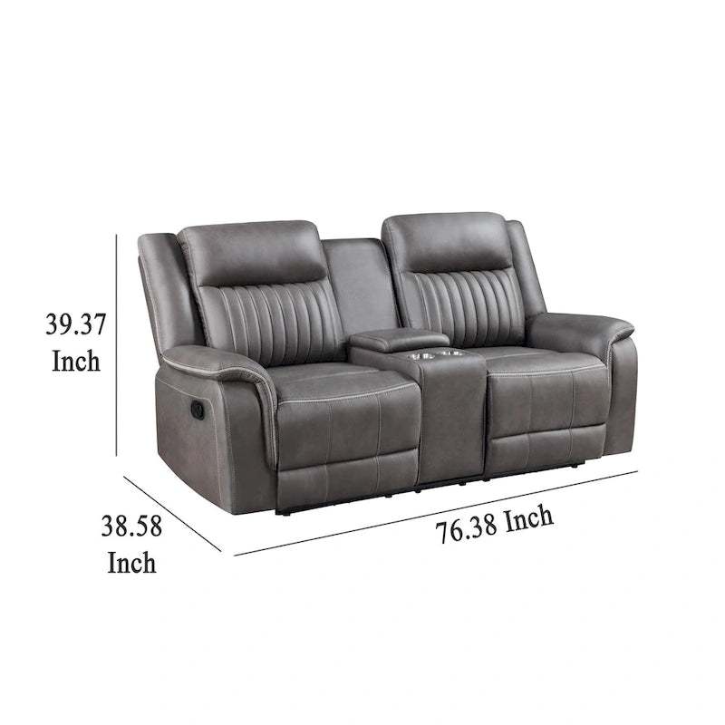 Viann dubbele handmatig verstelbare loveseat, console met bekerhouders, grijs, 76 inch