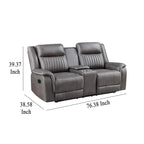 Viann dubbele handmatig verstelbare loveseat, console met bekerhouders, grijs, 76 inch